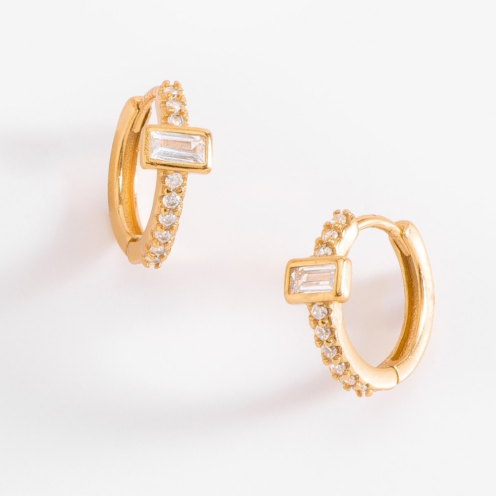 18k Gold Hoop Earrings with Inset Crystal Diamonice